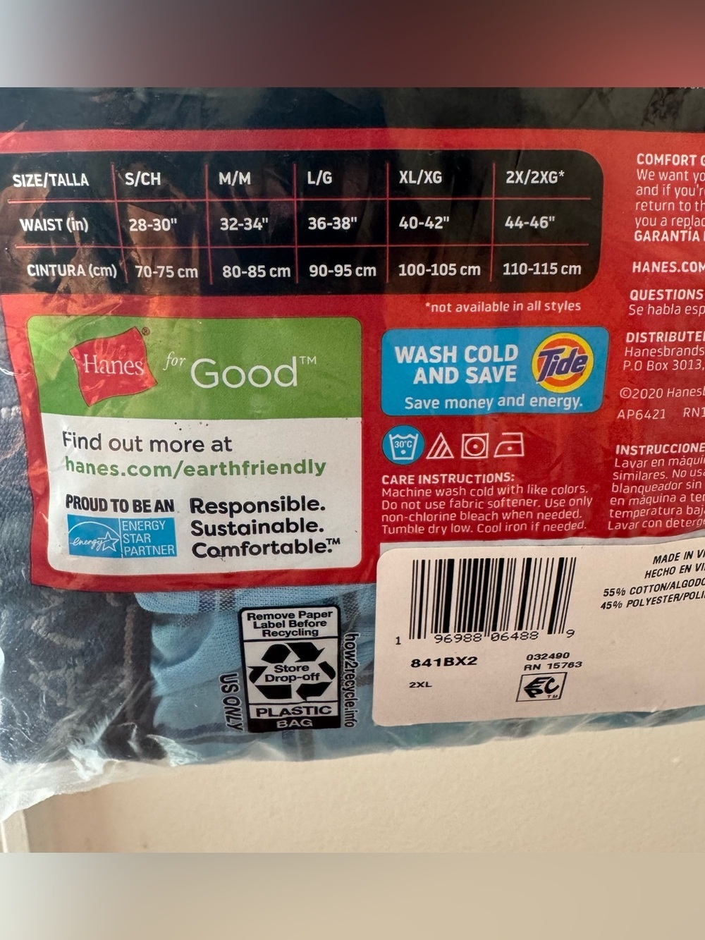 Hanes Men's Plaid Boxers 2 Pack Tagless Comfort Flex Cool Comfort 2XL 44-46 - Picture 7 of 12
